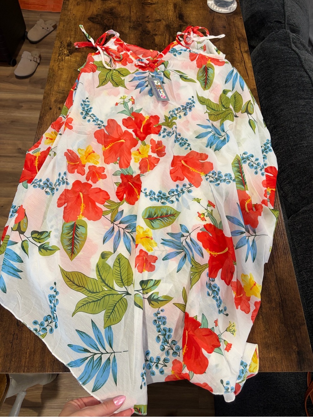 Floral Tie-Strap Maxi dress- White with Red Floral Print